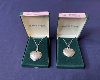 2 Kirk Steiff Engraved PEWTER “Flower of the Month” Necklaces