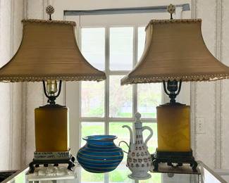 Pair Steuben lamps with original shades