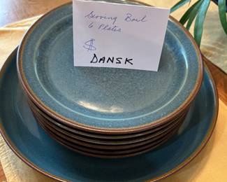 Beautiful Dansk Pottery Set made in Denmark,  6 Plates and Serving Dish