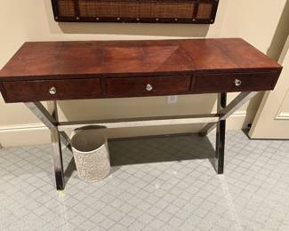 Desk Patina Brown LeatherChrome Frame