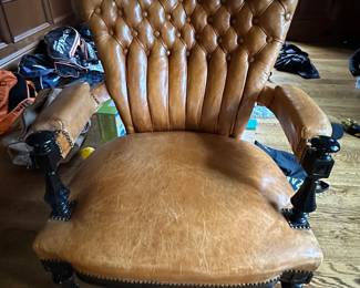 Chair Brown Leather Tufted - 36x35x39