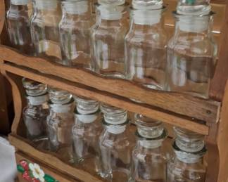 VINTAGE SPICE RACK AND JARS