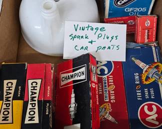 VINTAGE SPARK PLUGS AND CAR PARTS