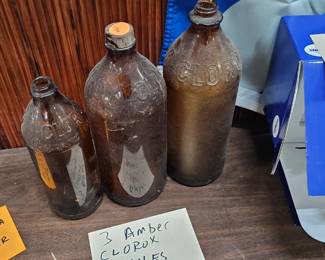 3 AMBER CHLOROX GLASS BOTTLES