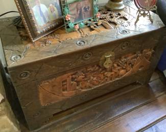 Heavily carved Asian chest