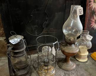 Collection of vintage and antique lanterns and lamps