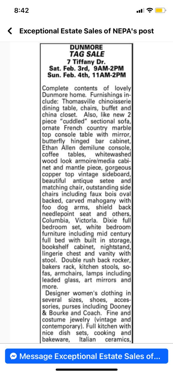 Mount Margaret Estate Sale in Scranton, PA starts on 2/3/2024