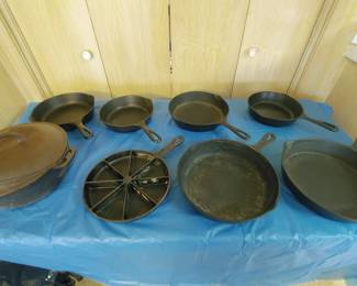 Cast Iron Skillets, includes 1 Wagner Ware Sidney 10501 and 1 Wagner Ware 1055E.