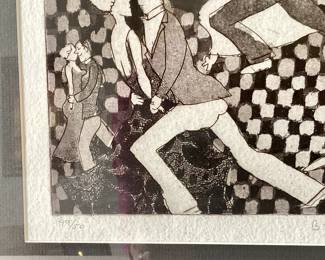 2- Warrington Colescott (American B.1921) - Big band limited print #49/50, 1973, 23x19 - $150 