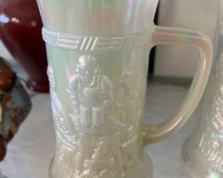 $46 Rare set of 4 glass beer mugs Fireking iridescent