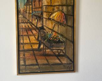 $150 Flower cart pic 70's oil painting 35 W 27H