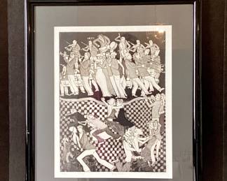 2- Warrington Colescott (American B.1921) - Big band limited print #49/50, 1973, 23x19 - $150 