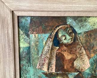 47- Subject: Acrylic on Masonite, 2 Spanish Nuns, Cubism style, 1948, 15x8 - $150