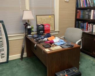 Desk and chair 
Medical books