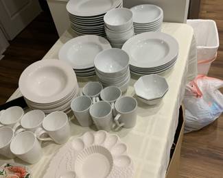 White dishes by Pottery Barn and others