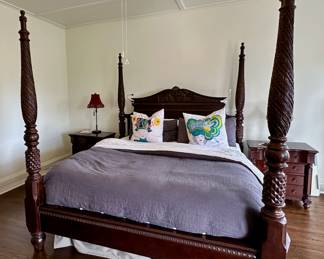 Mahogany four-poster bed.