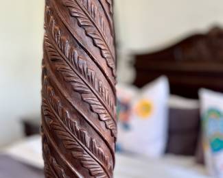 Acanthus post detail of mahogany four-poster bed in previous picture.