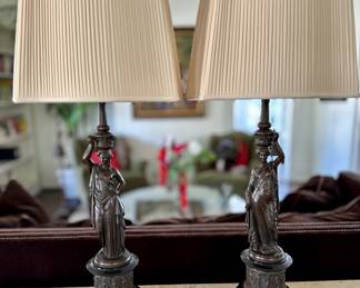 French Bronze lamps by Louis Velentine Elias Robert (1821 - 1874), signed.