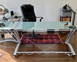 Metal and frosted glass desk.