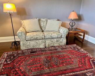 Matching loveseat to sofa in next picture.  Wool persian rug.