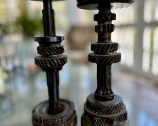 Candle holders made from car gears.