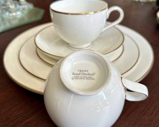 "Trent" pattern from Royal Doulton.  Setting for four plus two extra dinner plates.