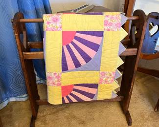 Vintage Handmade Quilt and Quilt Rack