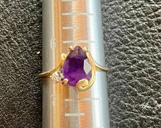 14K Gold, Amethyst and Diamond Ring