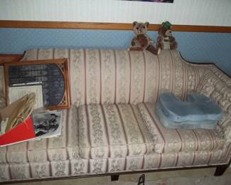 FULL LONG CUSTOM UPHOLSTERD COUCH AND LARGE SIDE CHAIR