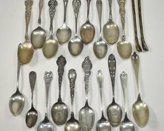Lot of 19 Sterling Spoons and 2 salt shakers 800 silver