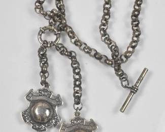 Antique Watch Chain With Two Fobs