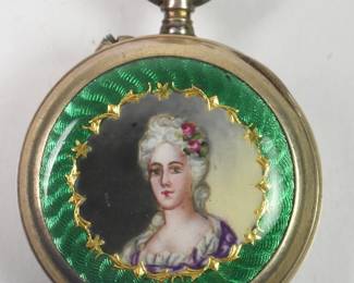 Enameled Silver Ladies Pocket Watch