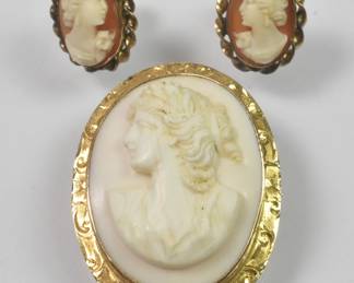 Shell Cameo And Earrings 10k Gold