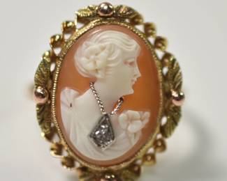 10k Carved Cameo Ring with Diamond