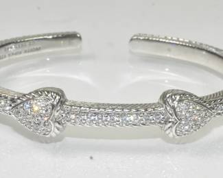 Judith Ripka Sterling Silver Heart Hinged Cuff Bracelet