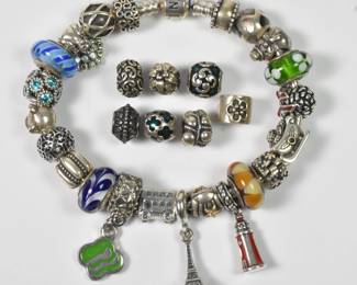 Pandora Bracelet and Additional Charms, Sterling