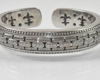 Judith Ripka Sterling Silver Panther Link Hinged Cuff Bracelet