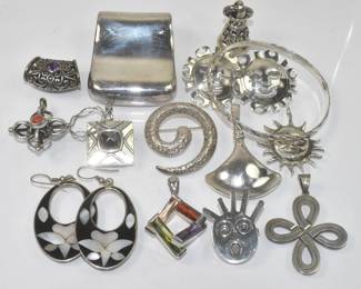 Sterling Silver Group Earrings, Ring, Bracelet