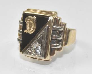 Men's 10k Gold, Onyx And Diamond Ring