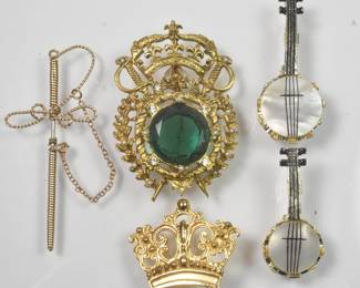 Vintage 1950's Pins, Banjo's, Sword