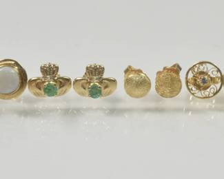 6 Pair 14k Gold Pierced Earrings