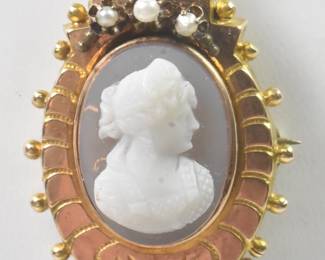 Victorian Cameo Pendant Pin 14k