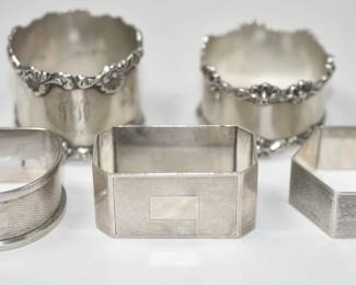 5 Antique Sterling Napkin Rings
