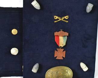 Civil War Bundle, Bullets, Pins, Belt Buckle
