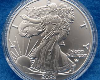 Lot 168. 2023 American Silver Eagle.&nbsp; One troy ounce of 99.9% pure silver.