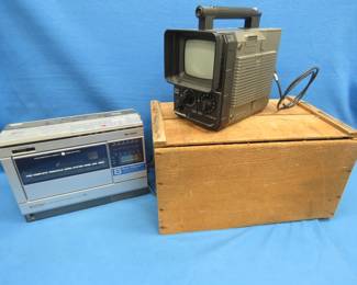 Lot 83. Sharp Portable VCR VC-363, Panasonic Portable TV TR-555A, and Wooden Crate