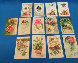 Lot 71. Thirteen used and unused birthday-themed postcards from the Golden Age of Postcards