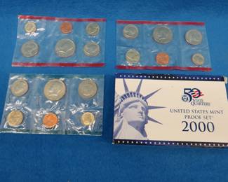Lot 169. Three 1979 US Mint uncirculated packets. 2 Denver and one Philadelphia.&nbsp; 2000 US Mint proof set.