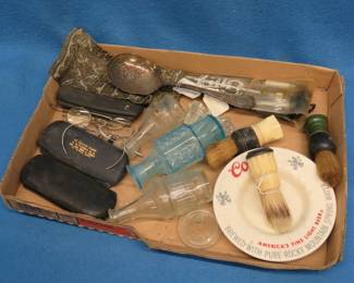 Lot 289. Vintage Eyeglasses, Shaving Brushes, .38 Cleaning Kit, and More