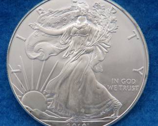 Lot 220. 2010 American Silver Eagle.&nbsp; One troy ounce of 99.9% pure silver.